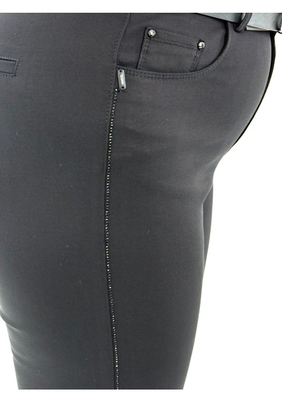 Büyük Beden Yüksek Bel Toparlayıcı Kemerli Dar Paça Taş Detaylı Örme Kadın Pantolon Siyah