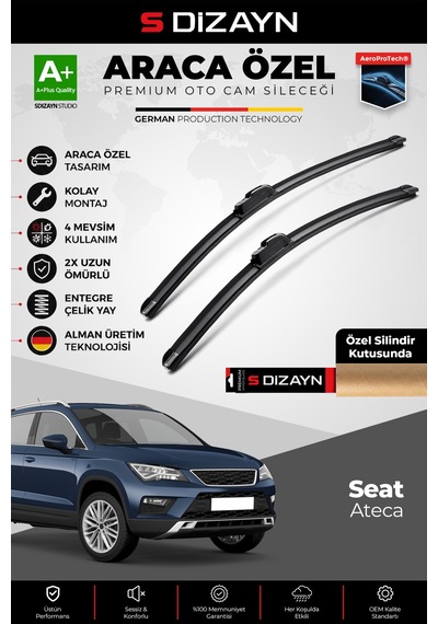 S-dizayn Seat Ateca Ön Cam Silecek Seti 2016 Üzeri Premium Araca Özel 65-45 Cm A+ Kalite