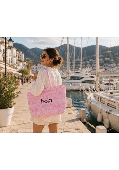 İcone Bag Icone Degrade Baskılı Kanvas Omuz Çantası, Degrade Plaj Çantası, Plaj Çantası, Beach Bag Pembe
