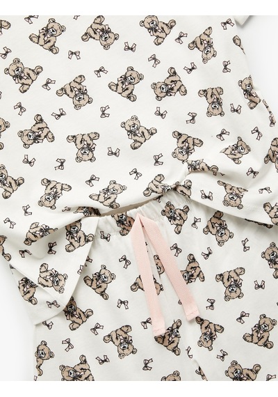 Koton Pamuklu Ayıcık Baskılı Kısa Kollu Bisiklet Yaka Pijama Takımı Ekru Desenli 5slk40196mk Koton Pamuklu Ayıcık Baskılı Kısa Kollu Bisiklet Yaka Pijama Takımı Ekru Desenli 5slk40196mk