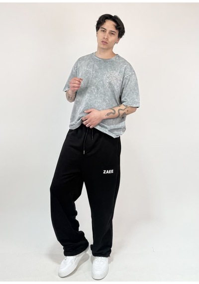 Zaee Vintage Washed Taşlı Oversize T-shirt Fırtına Gri
