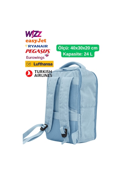 Jet Turtle Seyahat Sırt Çantası 40cm 40x25x15 Cm Pegasus, Wizz Air, Ryanair, El Valizi Koltuk Altı Valizi Buz Mavisi