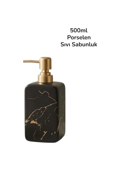 Lüks Porselen Sıvı Sabunluk 500ml Siyah Mermer