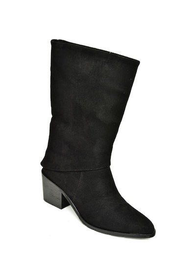 Fox Shoes T936042502 Siyah Kalın Alçak Topuklu Kadın Bot Siyah-Süet Siyah