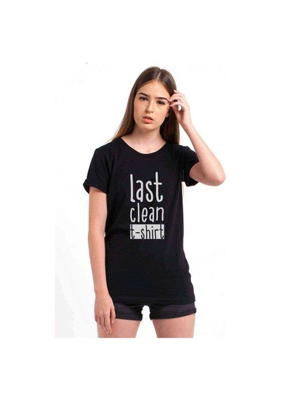 Last Clean Baskılı Siyah Kadın Tshirt
