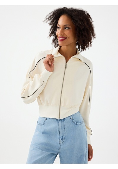 Long Crop Kadın Sweatshirt Ekru