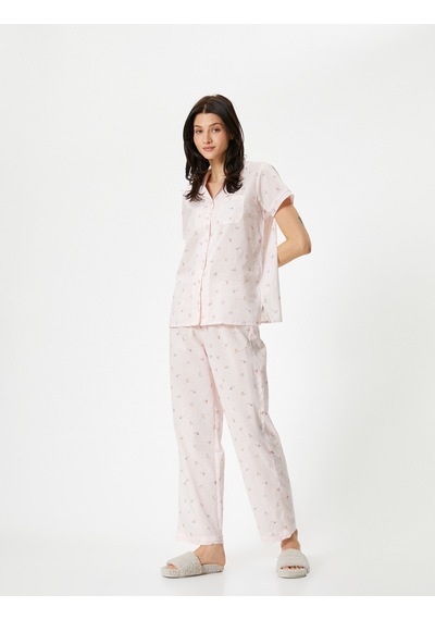 Koton Çiçekli Pijama Altı Cepli Beli Lastikli Pembe Desenli 4slk50033mw Pembe