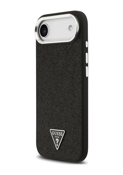 Apple Uyumlu iPhone 17 Air  Kılıf Guess Lisanslı M-safeli Metal Kamera Çerçeveli Üçgen Logolu Glitter Siyah Siyah