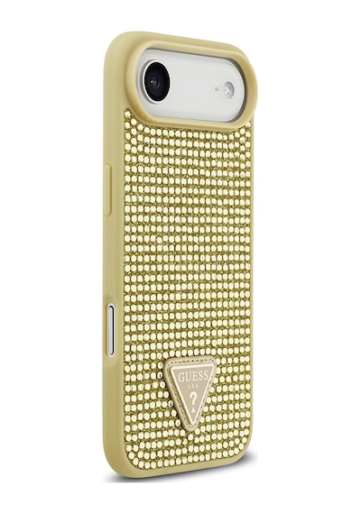 Apple Uyumlu iPhone 17 Air Kılıf Guess Lisanslı Taşlı Arka Yüzey Üçgen Logolu Kapak Gold