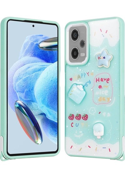 Xiaomi Redmi Note 12 Pro Plus 5g Kılıf Parlayan Simli Kabartma Figürlü Zore Cevze Kapak Yeşil