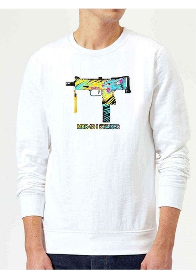 Mac 1O I Stalker Baskılı Beyaz Erkek Örme Sweatshirt