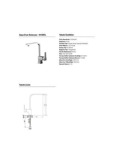 Aqua Çanak Lavabo,banyo,evye Bataryası 941001-941511-941881l Krom