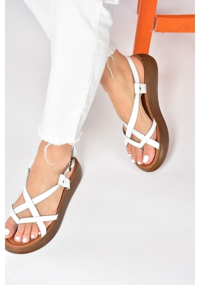 Fox Shoes Beyaz Hakiki Deri Parmak Arası Kadın Sandalet M29105070