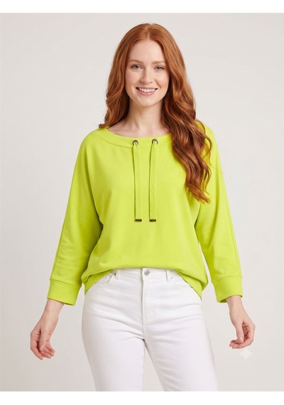 Neden Tekstil Kadın Relaxed Fit Uzun Kollu Yuvarlak Yaka Basic Bluz - Neon Yeşil