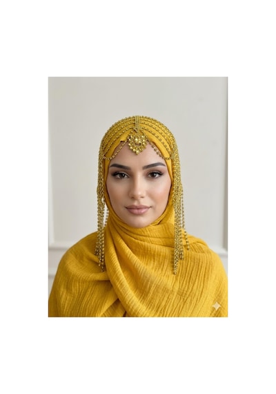 Taşlı Sallantılı Alınlıklı Saç Aksesuarı Gelin,kına,nişan,söz,after,bride,party Sarı - 871609800 Sarı