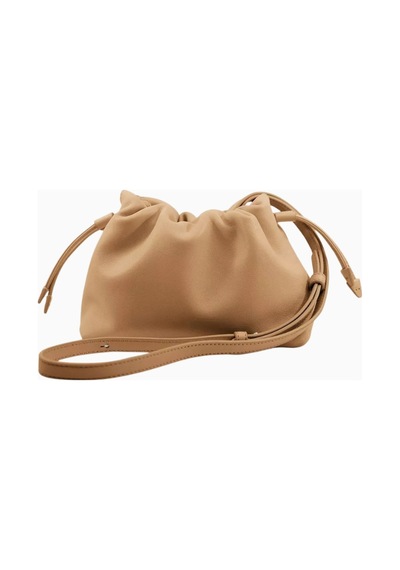 Studio Amelia Studıo Amelıa Alexandra Petite Bej Deri Büzgülü Zincir Askılı Kadın Clutch Çanta