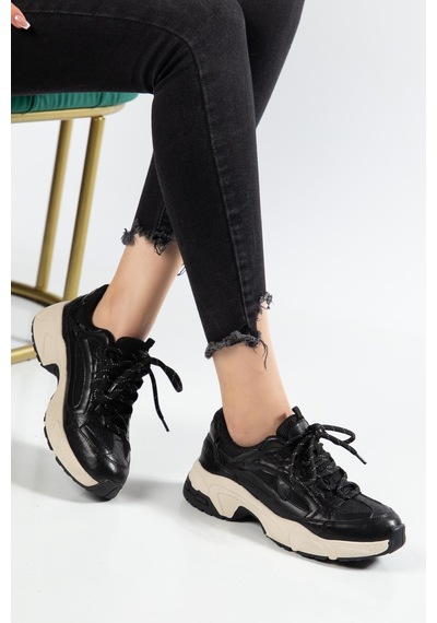 Suins Boris Premium Model Kadın Spor Ayakkabı Sneaker Siyah