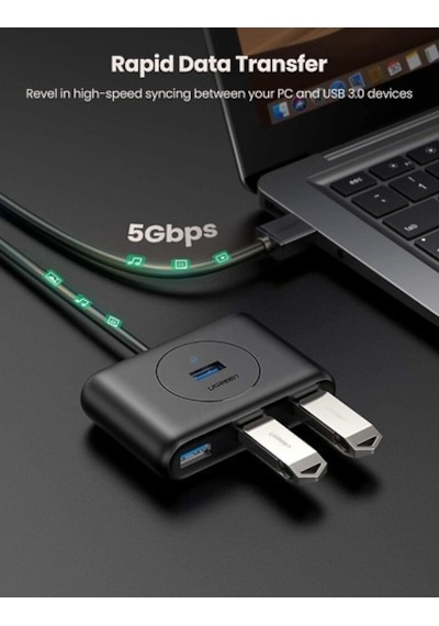 Ugreen 20290 4 Portlu Usb 3.0 Çoklayıcı Hub. Siyah. 50Cm