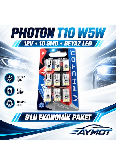 Photon T10 W5w 12v 10 Smd Beyaz Led Ampul 9 Lu Ekonomik Paket -