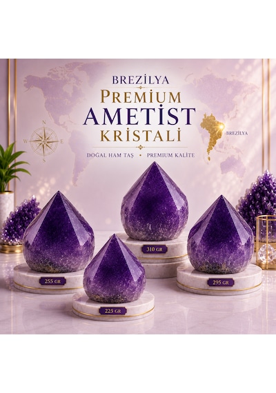 Premium Brezilya Ametist Kristali %100 Doğal Faset Kesim Dekoratif Kristal Taş 225 Gr