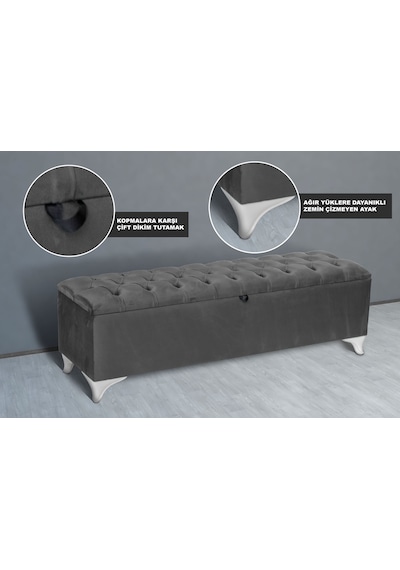 Vetra Sandıklı Bench Puf, Beyaz Gri