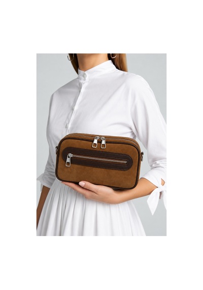 Just Polo Kadın Çok Bölmeli Süet Lüks Tasarımlı Çapraz Askılı Omuz Çantası Shoulder Bag Taba