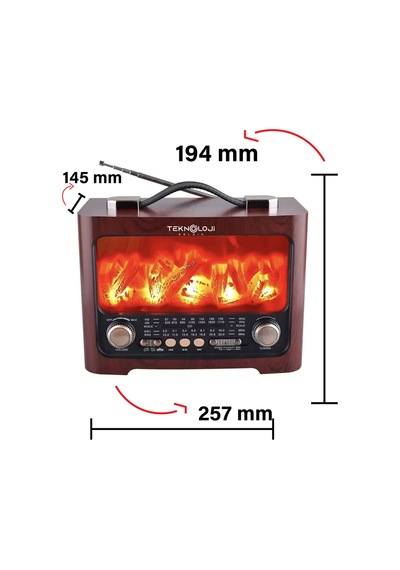 Nostaljik Radyo Şömine Görünümlü Müzik Kutusu Retro Ahşap -bluetooth Hoparlör Speaker & Usb Destekli Fp-2393