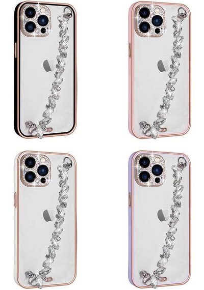Apple Uyumlu iPhone 13 Pro Max Uyumlu Taş Süslemeli Kamera Korumalı El Tutamaçlı Zore Blazer Kılıf-siyah Siyah -