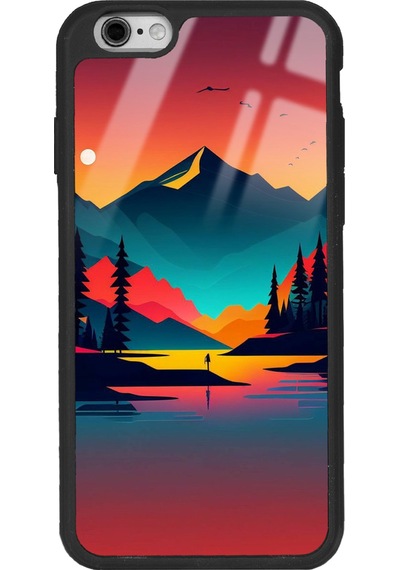 Apple Uyumlu iPhone 6s Günbatımı Tasarımlı Glossy Telefon Kılıfı Siyah