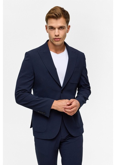 Süvari Lacivert Slim Desenli Sivri Yaka 6 Drop Takım Elbise-38834 Lacivert