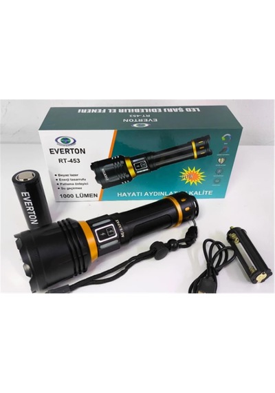 Everton Rt-453 Metal Fener 50w Şarjlı Parlaklık Ayarı 4800mah 26650 3.7v Lıon Pil