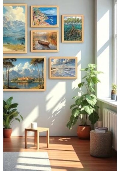 8 Li Ahşap Çerçeveli Tablo Seti Çiçek Temalı 35x50 Ve 20x30 Cm Dekoratif Duvar Tablosu-çiçek 50 x 22