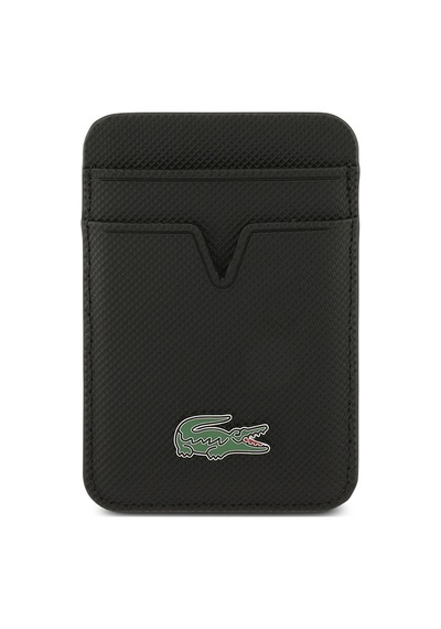 Apple Uyumlu iPhone 17 Pro Max Kılıf Lacoste Lisanslı M-safeli Pu Pike Desenli Metal Logo Kartlıklı Kapak Siyah Siyah