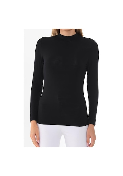 Kadın Modal Dik Yaka Slim Fit Tişört-siyah Siyah