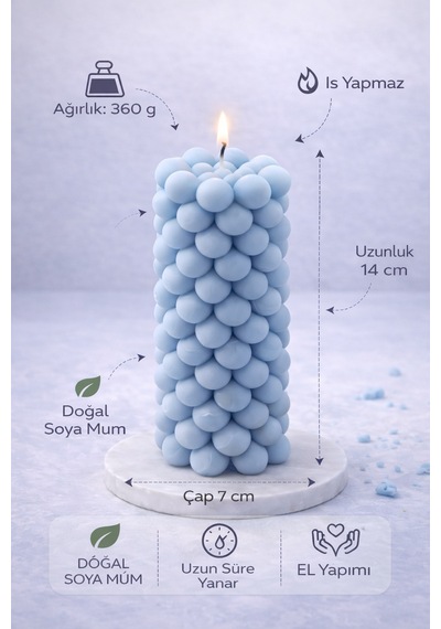 Soya Mum,dekoratif Lüks & El Yapımı Doğal Mum,uzun Yanma Süreli Şık Ev Hediyesi,ev Süsü Mavi 360 G Mavi