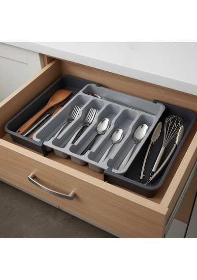 Çift Taraflı Açılır Çekmece İçi Kaşıklık Ve Organizer - Modüler Sürgülü Mutfak Düzenleyici - Açık Gri Ve Antrasit Renk - Kapalı 31 Cm Açık 52 Cm Belirtilmemiş