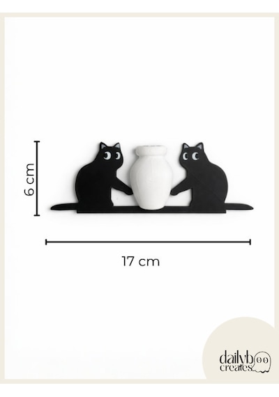 Kedi Bıyığı Toplayıcı Magnet-vazolu Buzdolabı Süs-2 Kedili Bıyık Biriktirme Magnet Siyah