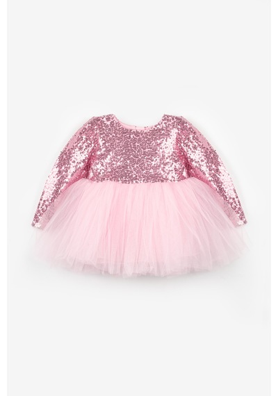 Le Mabelle Pembe Pullu Uzun Kollu Kız Bebek Elbise - Berry Pembe