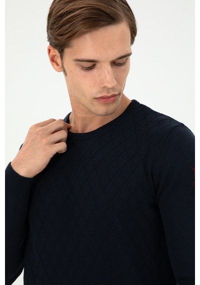 U.S. Polo Assn. Erkek Slim Fit Bisiklet Yaka Lacivert Kazak 50297055-VR033