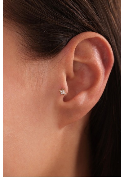 14 Ayar Altın Taşlı Kutup Yıldızı Tragus Küpe