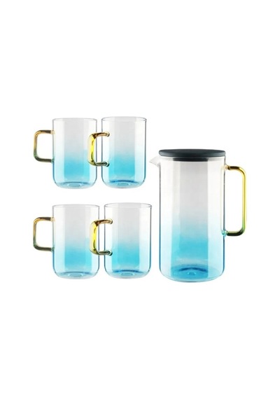 Borosilikat Cam Silikon Kapaklı Blulife Sürahi 2100 Ml & 4 Adet Bardaklı