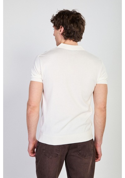 Barrels And Oıl Erkek Polo Yaka V Patlı Triko T-shirt - Ekru Ekru