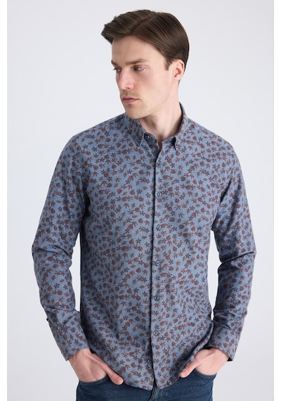 Twn Slim Fit İndigo Baskılı Pamuklu Gömlek 1ec02hd32259m Çok Renkli