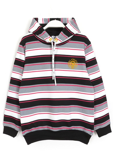 Dobakids Çizgili Nakış Detaylı Kapüşonlu Erkek Çocuk Sweatshirt 1977
