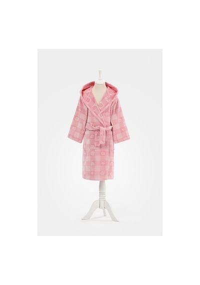 Özdilek Shell Plaid Kapüşonlu Kadife Çocuk Bornozu 9/10 Yaş Pembe