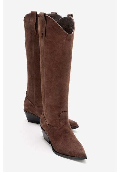 Luvishoes Anıa Kahverengi Süet Hakiki Deri Kadın Western Çizme Kahverengi