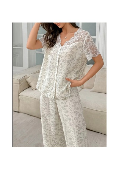 Lilly Lace Blossom Pijama Takımı Ekru Ekru