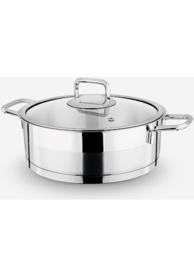 Lines Silver 26 Cm Çelik Tencere Cam Kapaklı Basık Model Metal