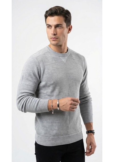 Plus Scorpion Erkek Triko Kazak Bisiklet Yaka, Regular Fit, Dört Mevsim Mavi