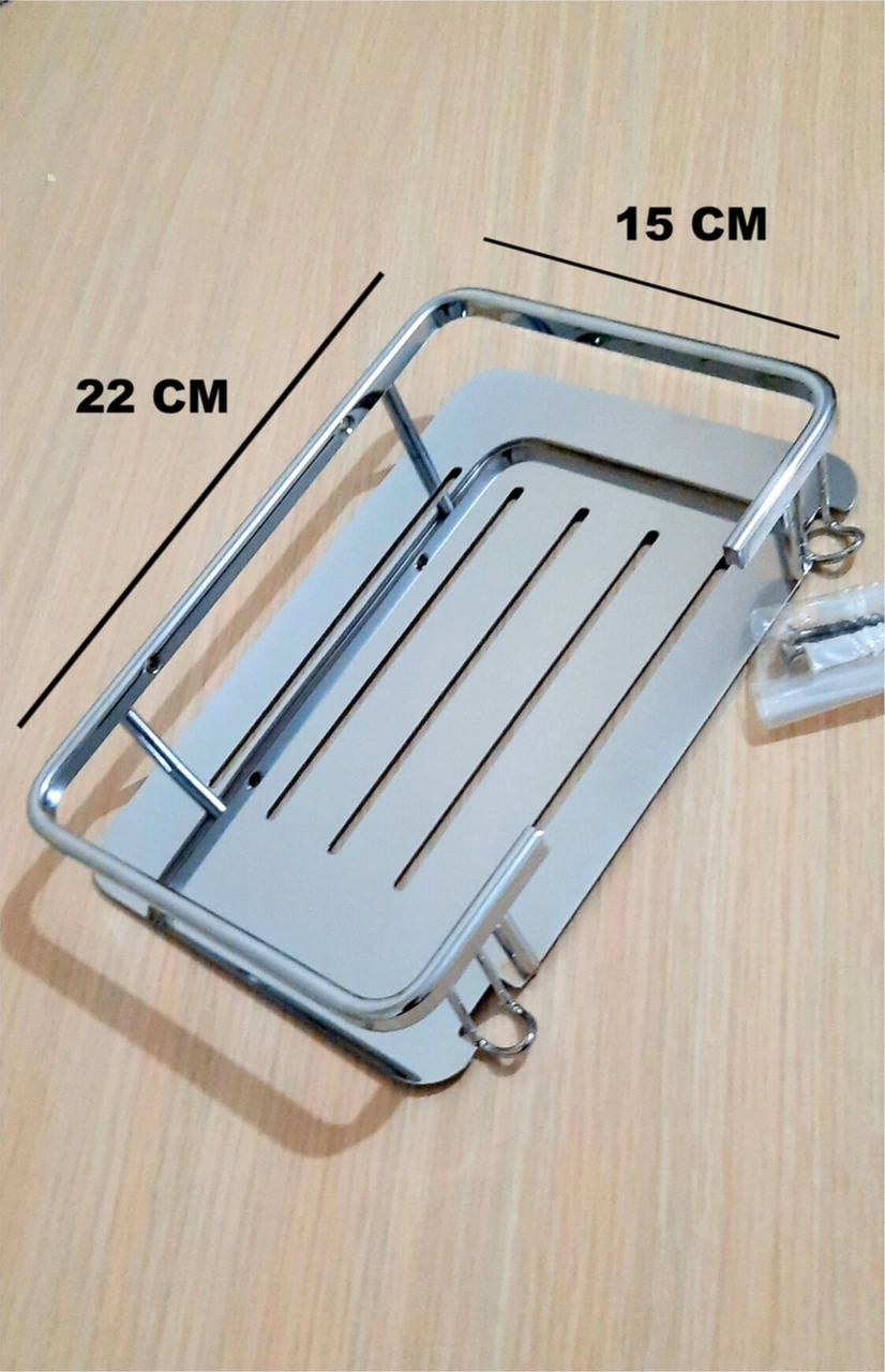 Çelik Banyo Paslanmaz Pirinç Lidya Tekli 15x22 Cm Şampuanlık Süngerlik Köşelik 10 Yıl Garantili Krom